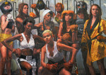 "The Fight Club", oil, mixed media on canvas, 112 x 130", 2012. By Tim Okamura.