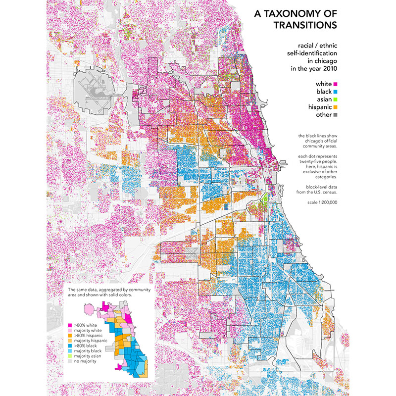 Racial/Ethnic segregation in Chicago. Map by Bill Rankin.