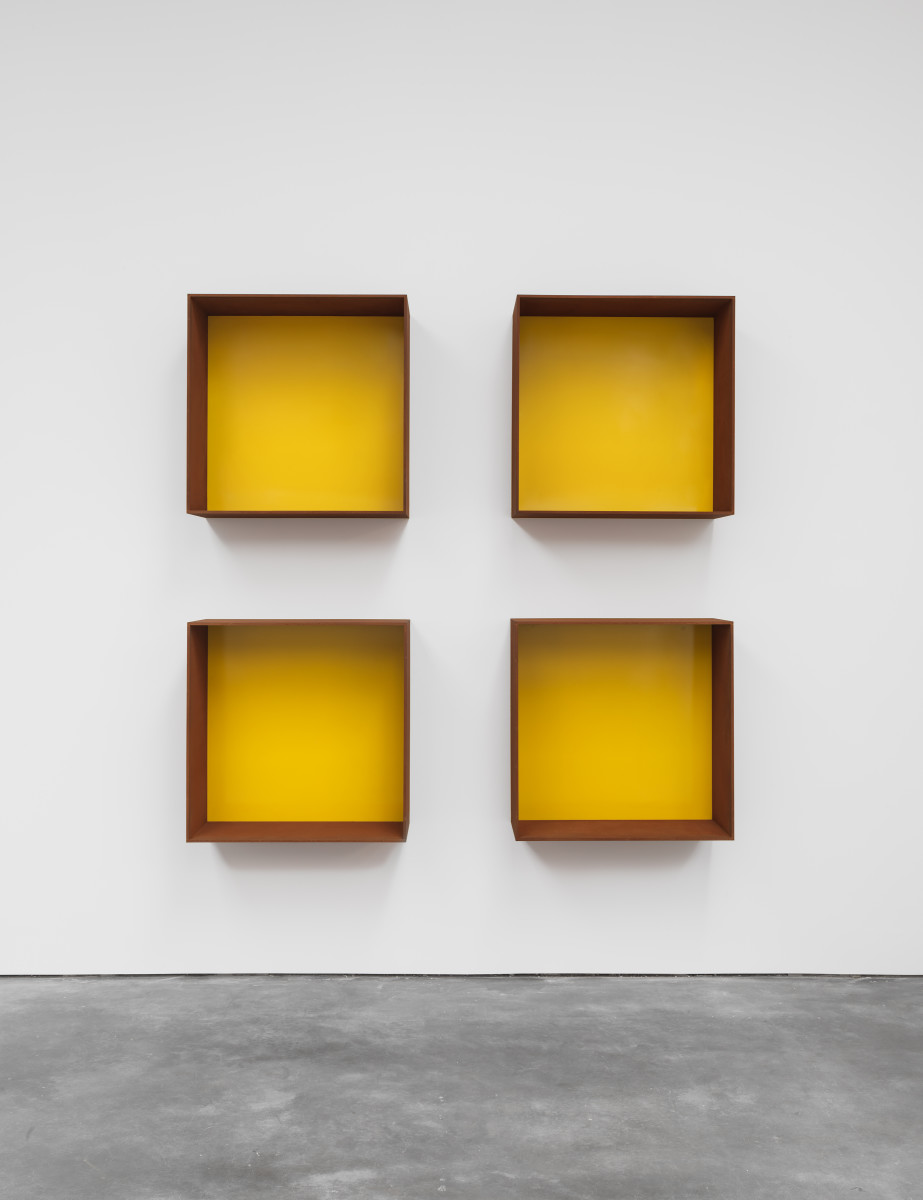 Untitled, 1991, Cor-ten steel and yellow paint. Art © Judd Foundation. Licensed by VAGA, New York, NY; courtesy David Zwirner, New York/London