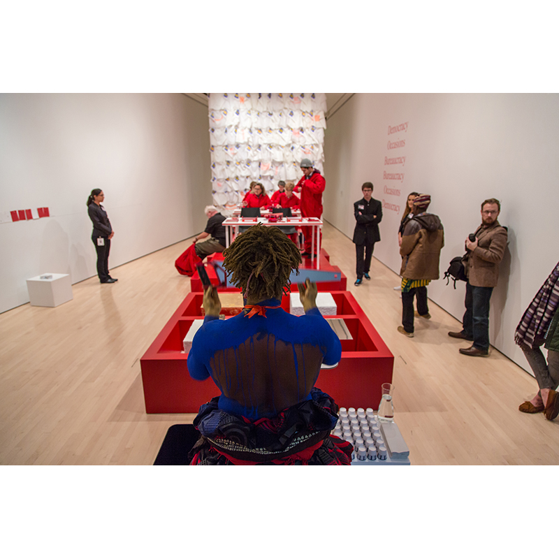 Bernard Akoi-Jackson: Untitled (Vestige: Systems. BLOCKS. Standards), 2015. Performance at the Eli and Edythe Broad Art Museum at Michigan State University, November 6, 2015. Photo: Aaron Word.