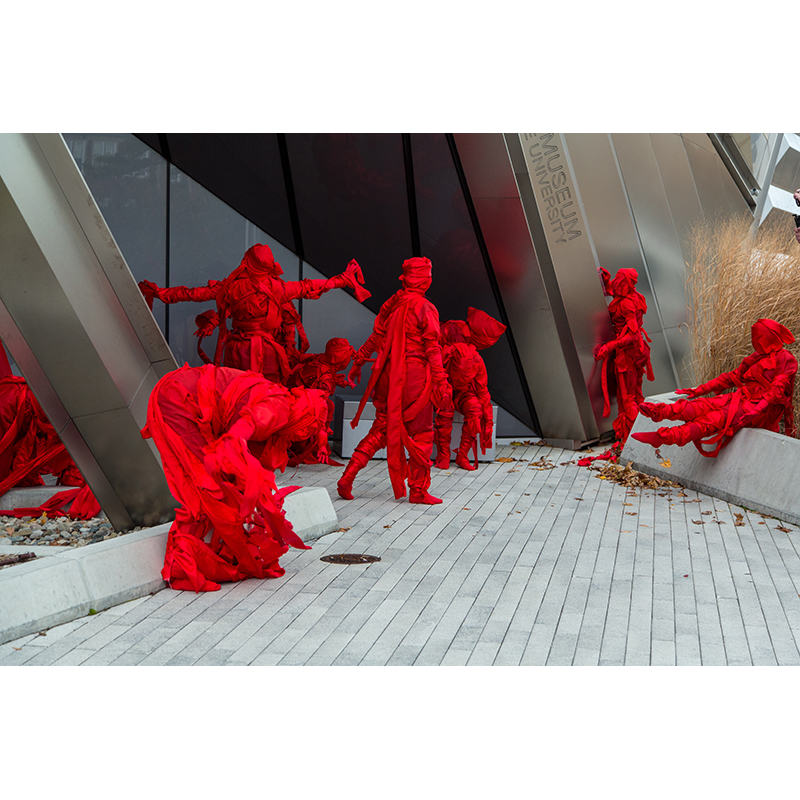 Jelili Atiku, Red Day (In the Red Series #17), 2015. Performance at the Eli and Edythe Broad Art Museum at Michigan State University, November 7, 2015. Photo: Aaron Word.