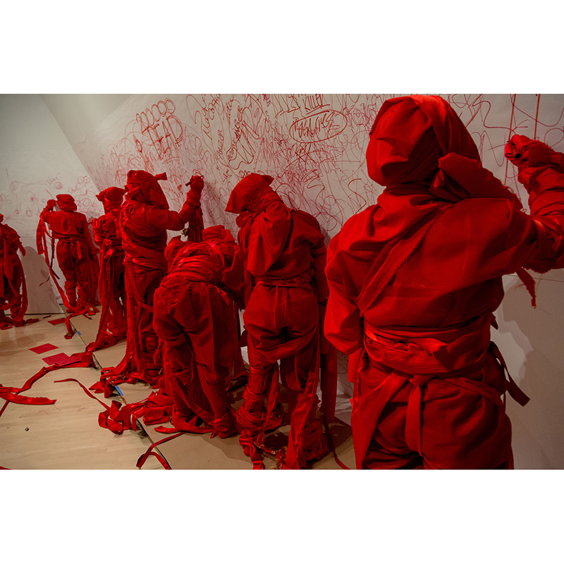 Jelili Atiku, Red Day (In the Red Series #17), 2015. Performance at the Eli and Edythe Broad Art Museum at Michigan State University, November 7, 2015. Photo: Aaron Word.