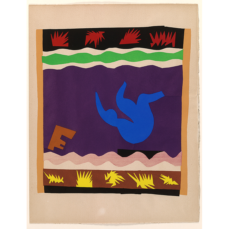 Henri Matisse (1869–1954), Le Toboggan, pochoir, plate XX in Jazz (1947). Courtesy of Frances and Michael Baylson  © 2015 Succession H. Matisse / Artists Rights Society (ARS), New York. Photography by Graham S. Haber, 2015.