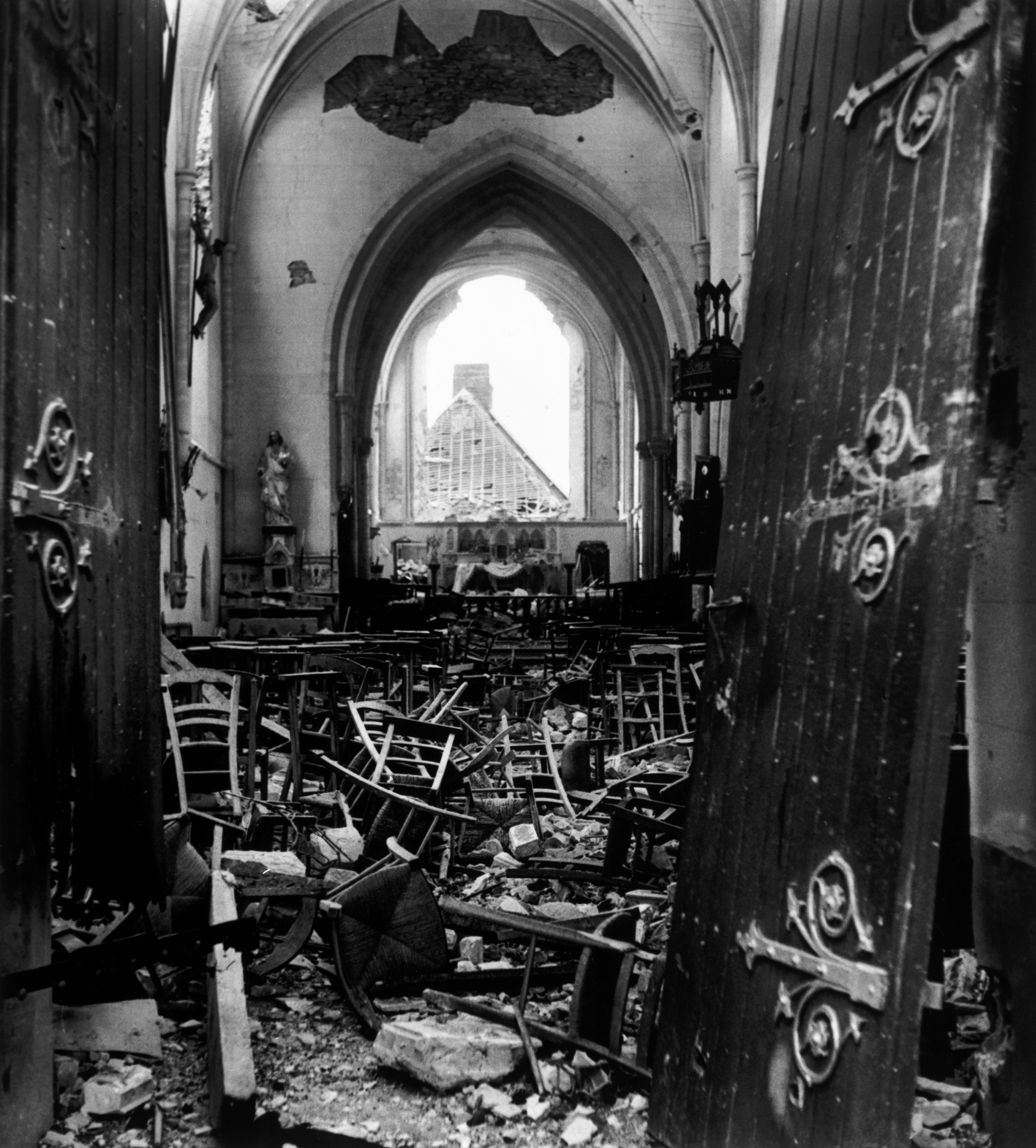 FRANCE. June-July, 1944. A ruined church near St. Lo.