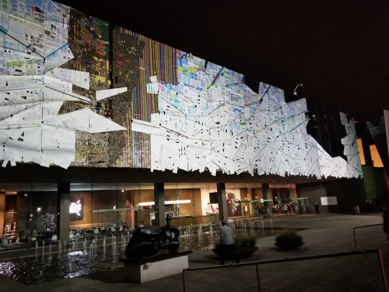 El Anatsui, Three Angles, façade of CMOA, (2018). Photograph by Shael Shapiro