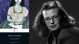 Left: Book cover of "Hangsaman" by Shirley Jackson. Right: portrait of Shirley Jackson