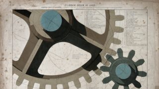 Engineering: large cogs meshing together, and diagrams of epicycloid curves. Colour lithograph by Stanislas Petit, ca. 1905.